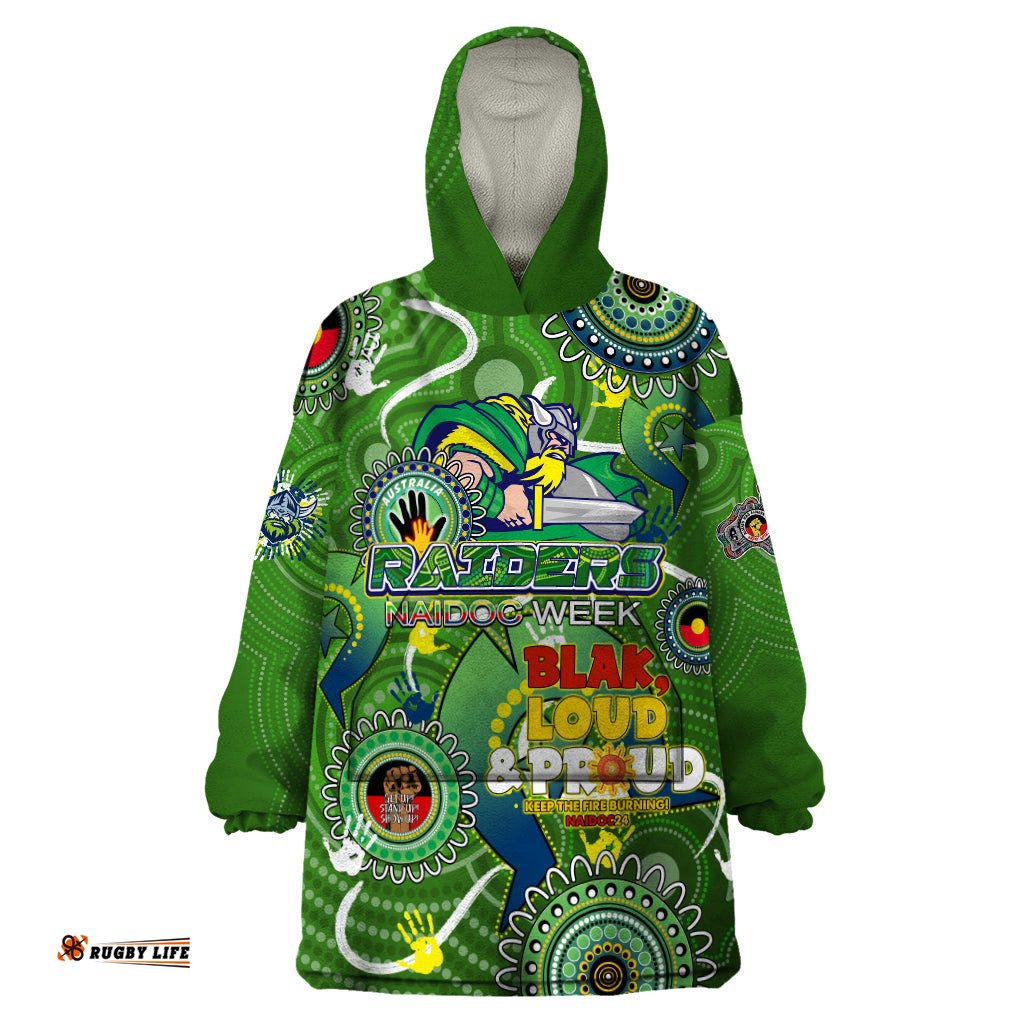 personalised naidoc week 2024 raiders wearable blanket hoodie australia fire burning dt02