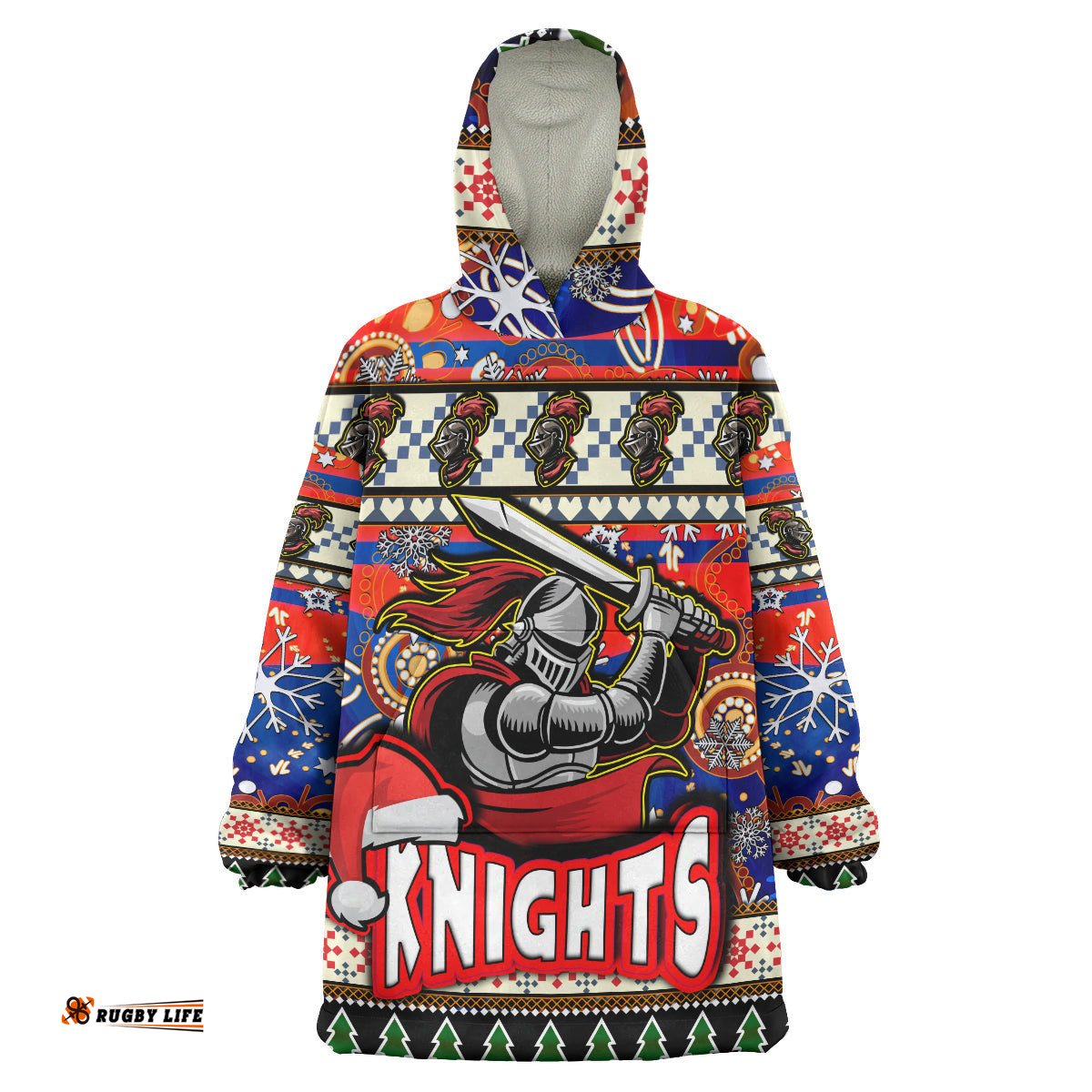 knights rugby christmas snug hoodie custom xmas knights christmas balls snowflake with aboriginal patterns wearable blanket hoodie