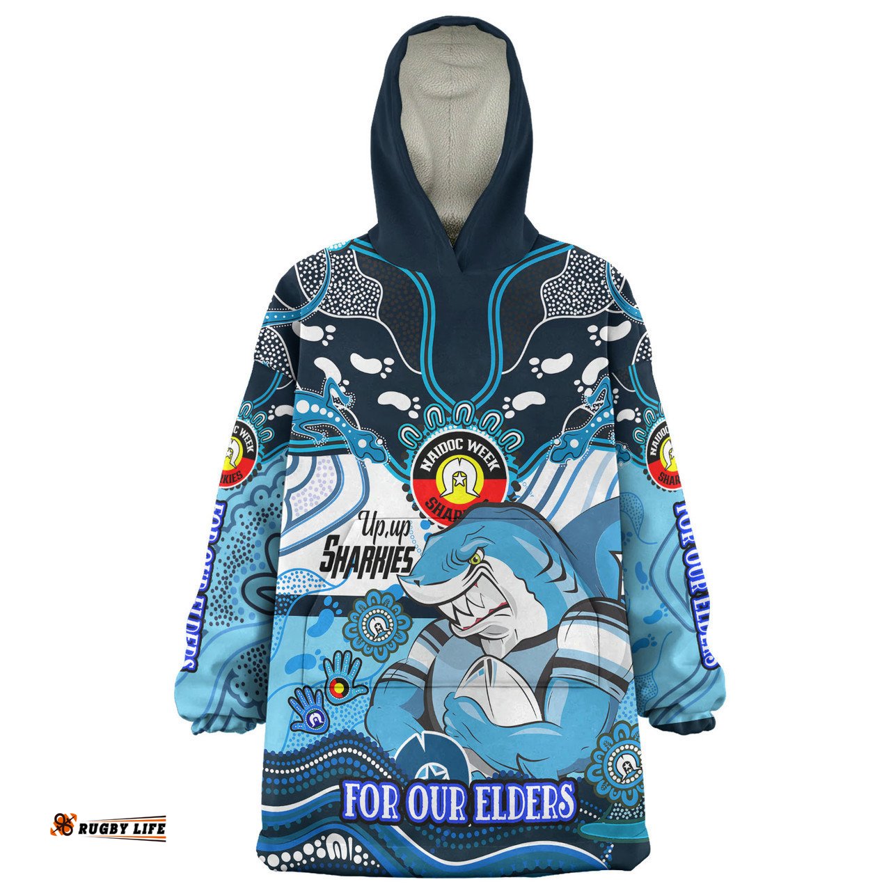 Cronulla-Sutherland Sharks Naidoc Week Custom Snug Hoodie - For Our Elders Home Jersey Oodie