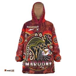 maroons rugby snug hoodie custom maroons kangaroo with aboriginal style of dot painting personalised player and number oodie blanket