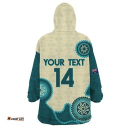 custom australia boomers wearable blanket hoodie aboriginal with marble pattern cyan