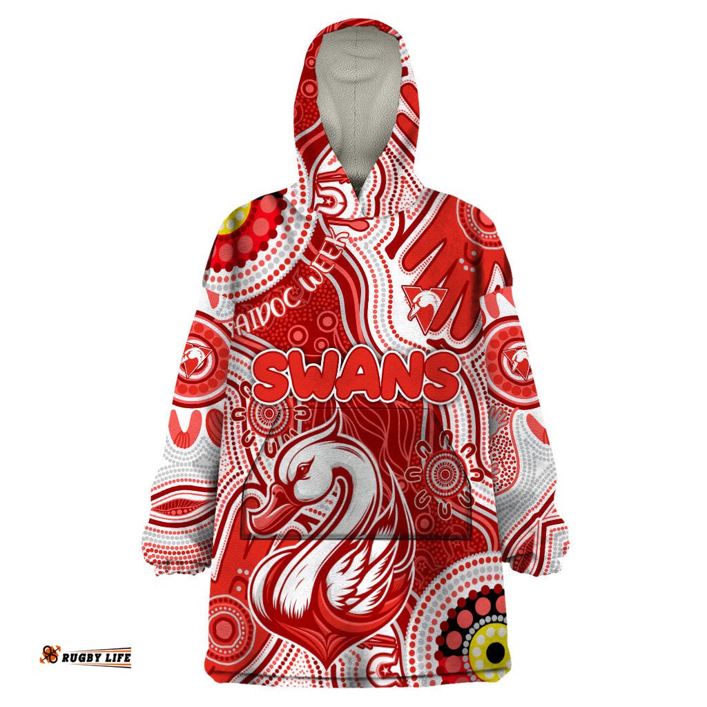 personalised naidoc week 2024 sydney swans wearable blanket hoodie australian aboriginal hand painting dt02