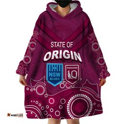 custom state of origin nsw blues vs qld maroon rugby wearable blanket hoodie maroon style