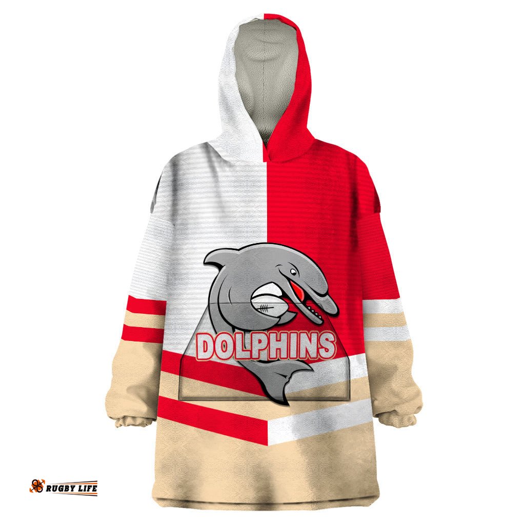 custom text and number nrl dolphins wearable blanket hoodie mix jersey