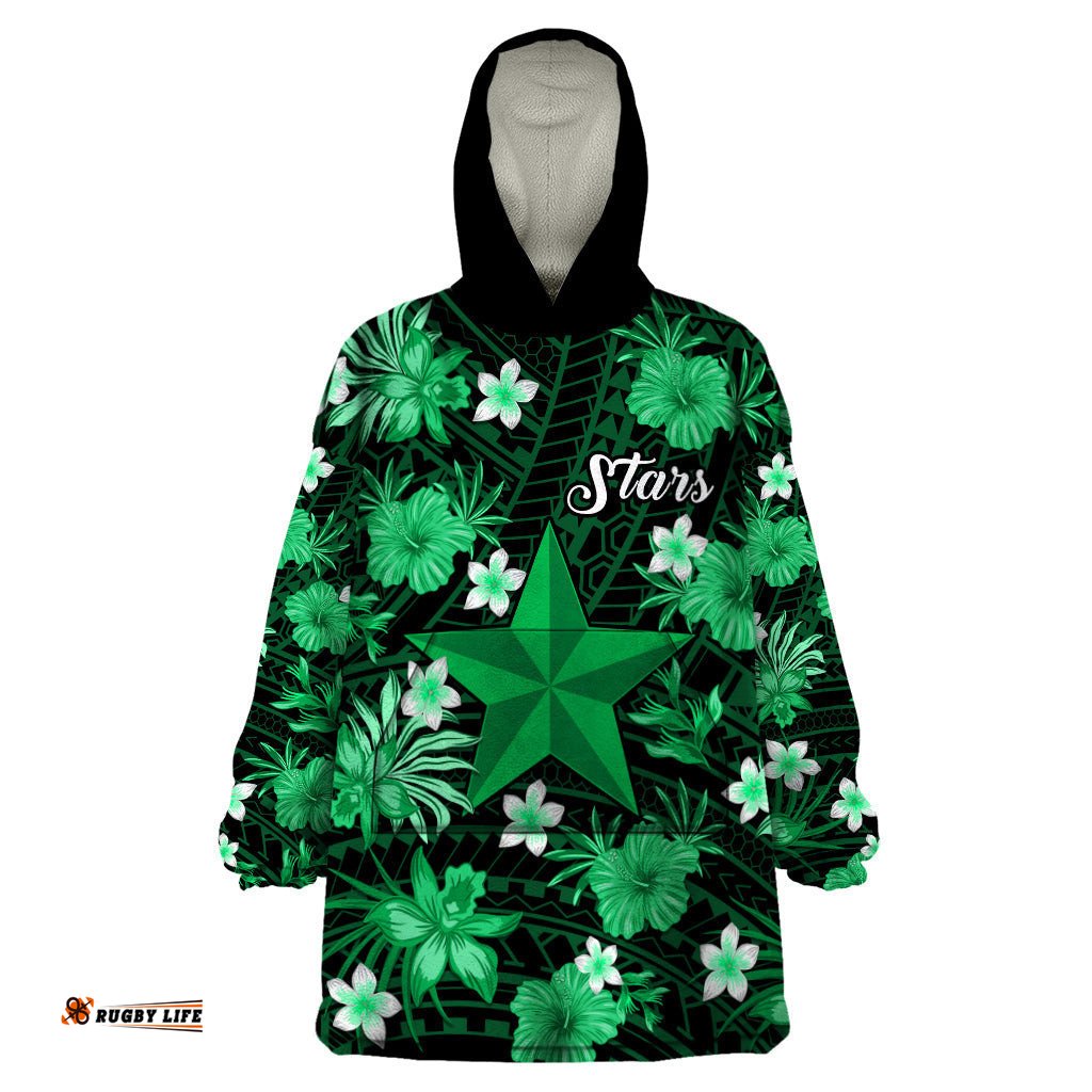 australian stars cricket wearable blanket hoodie baeuty pacific hibiscus and polynesian pattern