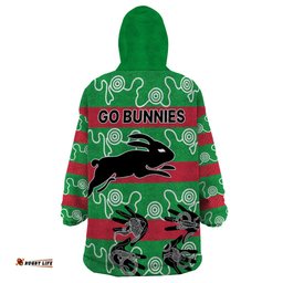 rabbitohs rugby premiers wearable blanket hoodie go the bunnies aboriginal dots