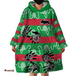 rabbitohs rugby premiers wearable blanket hoodie go the bunnies aboriginal dots