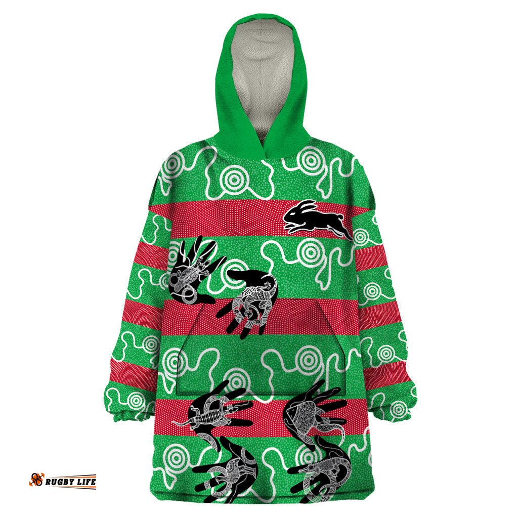 rabbitohs rugby premiers wearable blanket hoodie go the bunnies aboriginal dots