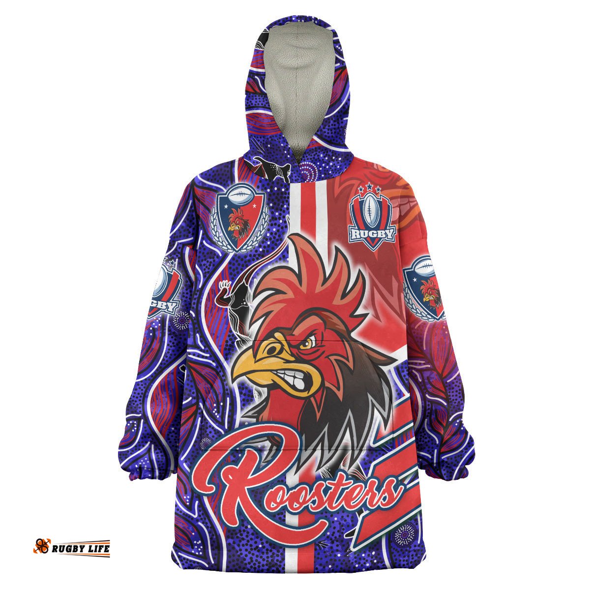 roosters rugby snug hoodie custom roosters rugby ball aboriginal indigenous sport style oodie blanket
