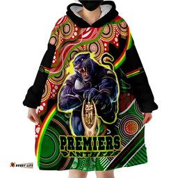 penrith panthers premiers black panther with aboriginal arty wearable blanket hoodie