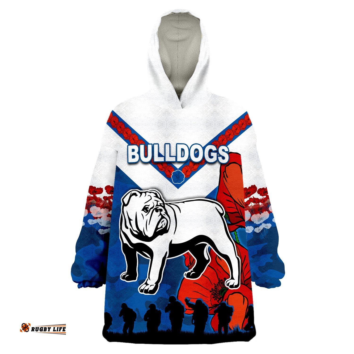 custom personalised bulldogs anzac day poppy lest we forget wearable blanket hoodie