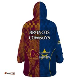 nrl cowboys and broncos wearable blanket hoodie sporty style