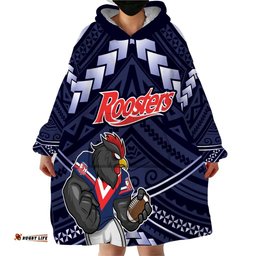 custom roosters rugby polynesian tribal wearable blanket hoodie