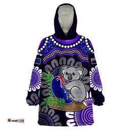 custom personalised australia koala aboriginal wearable blanket hoodie koala hugging rugby ball purple