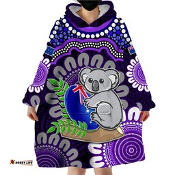 custom personalised australia koala aboriginal wearable blanket hoodie koala hugging rugby ball purple
