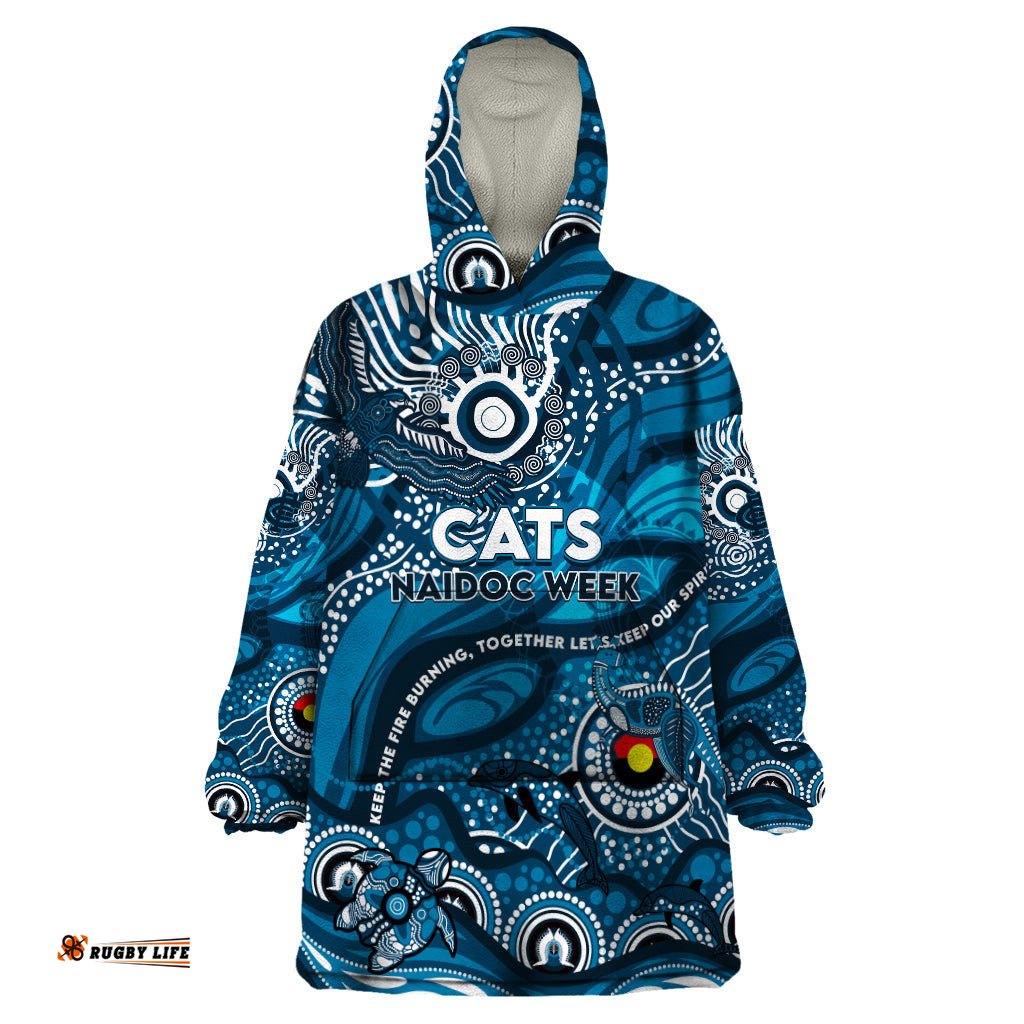 custom naidoc week 2024 blues wearable blanket hoodie aboriginal animals keep the fire burning dt02