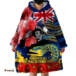 anzac eels rugby wearable blanket hoodie we shall remember