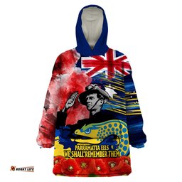 anzac eels rugby wearable blanket hoodie we shall remember