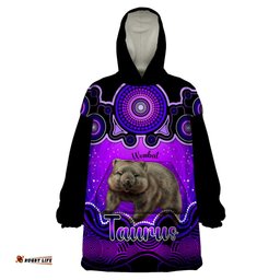 personalised australia taurus wombat zodiac wearable blanket hoodie auz astrology aboriginal purple