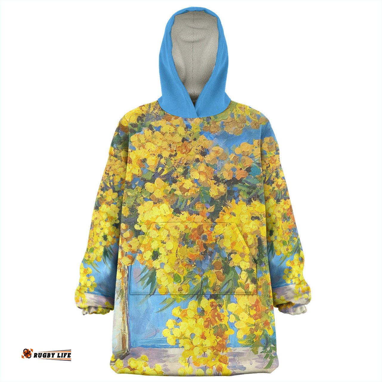 Australia Golden Wattle Snug Hoodie - Golden Wattle Bouquet Blue Background Oil Painting Art Snug Hoodie