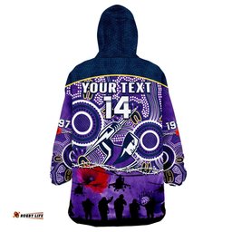 custom text and number melbourne storm rugby anzac wearable blanket hoodie indigenous poppy australian army