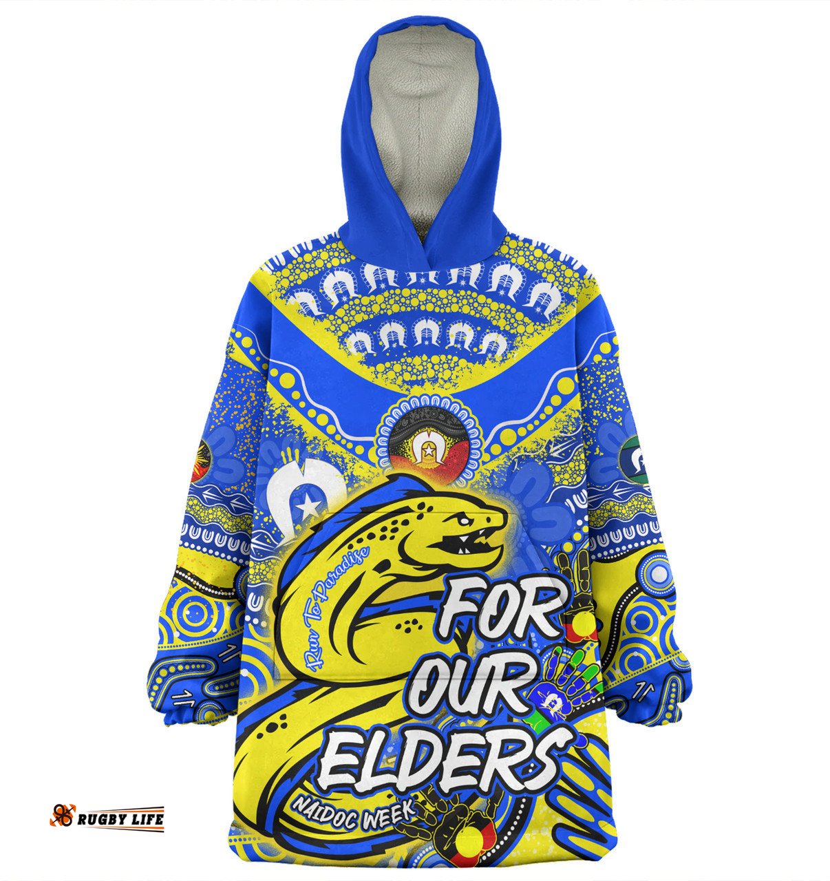 Parramatta Eels Naidoc Week Custom Snug Hoodie - For Our Elders Run to Paradise Snug Hoodie