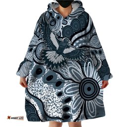 magpies aboriginal art wearable blanket hoodie