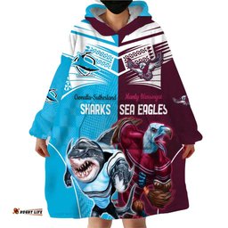 custom sea eagles and sharks rugby wearable blanket hoodie sporty style