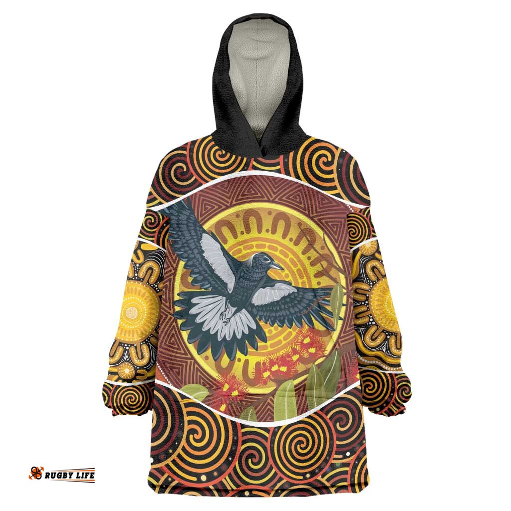 aboriginal magpies dots art wearable blanket hoodie native australian animals