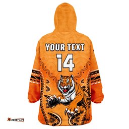 custom text and number wests tigers wearable blanket hoodie indigenous original style