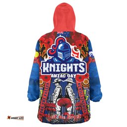 Newcastle Knights Anzac Snug Hoodie - Remembrance Indigenous Newcastle Knights With Poppy Flower Oodie Blanket