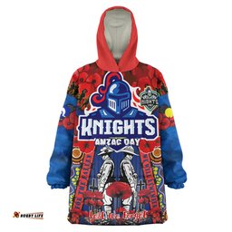 Newcastle Knights Anzac Snug Hoodie - Remembrance Indigenous Newcastle Knights With Poppy Flower Oodie Blanket