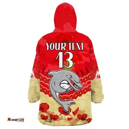 custom text and number dolphins rugby wearable blanket hoodie anzac day lest we forget