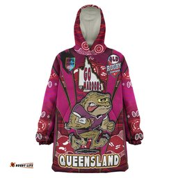 queensland rugby league team snug hoodie custom queensland maroons mascot with aboriginal art state of origin oodie blanket