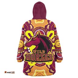 brisbane broncos rugby indigenous custom snug hoodie wild horses broncos with aboriginal sun and footprint oodie blanket