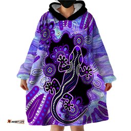australia opal wearable blanket hoodie aussie lizard with aboriginal art purple