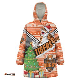 tigers rugby snug hoodie custom christmas tree tigers rugby ball wearable blanket hoodie