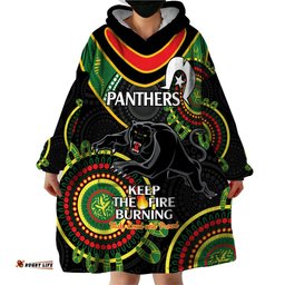 custom nrl panthers naidoc week wearable blanket hoodie keep the fire burning indigenous art
