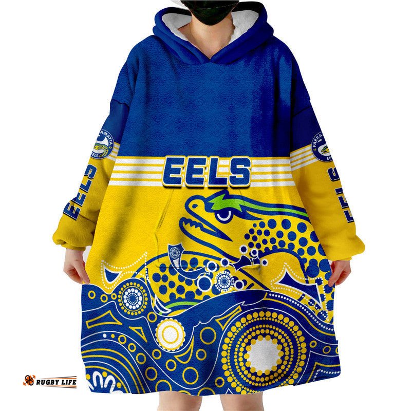 custom personalised eels rugby wearable blanket hoodie aboriginal simple