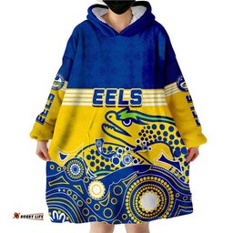 custom personalised eels rugby wearable blanket hoodie aboriginal simple