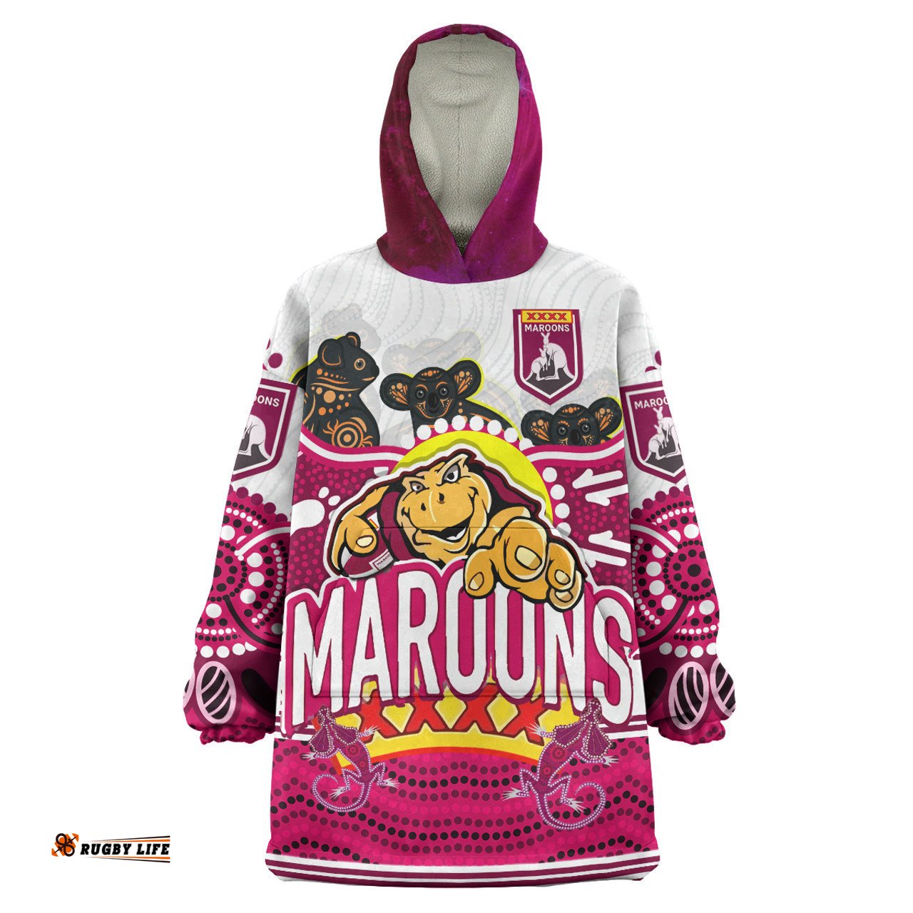Australia Maroons Cane Toad Custom Snug Hoodie - Queenslanders Go The Mighty Maroons Indigenous Koala