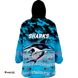 custom personalised sharks rugby anzac day camouflage indigenous art wearable blanket hoodie