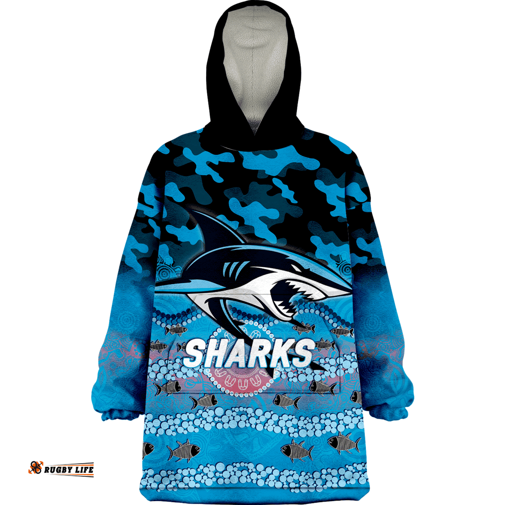 custom personalised sharks rugby anzac day camouflage indigenous art wearable blanket hoodie