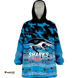 custom personalised sharks rugby anzac day camouflage indigenous art wearable blanket hoodie