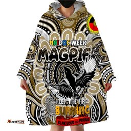 custom collingwood magpies naidoc week 2024 wearable blanket hoodie mascot football dt02