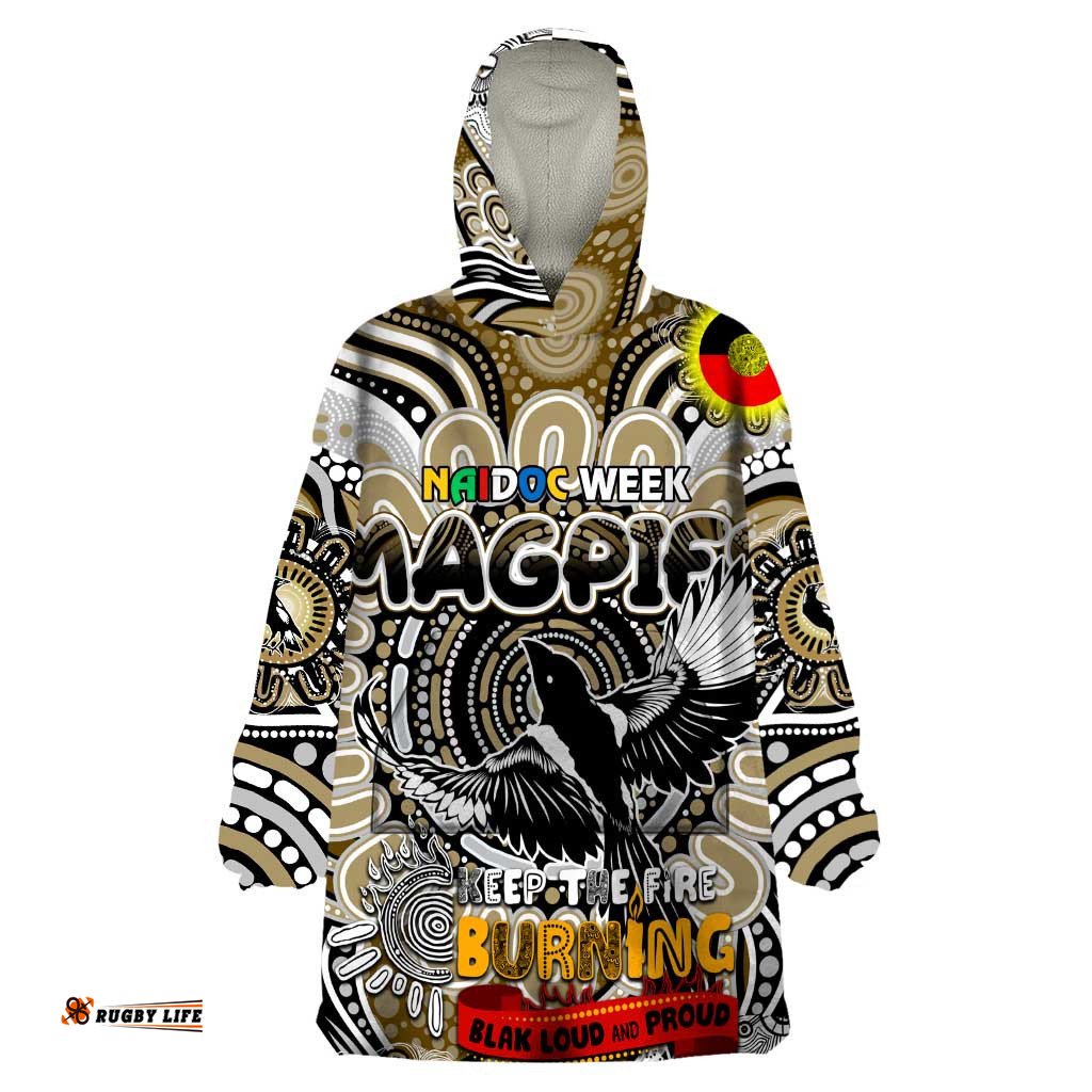 custom collingwood magpies naidoc week 2024 wearable blanket hoodie mascot football dt02