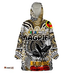 custom collingwood magpies naidoc week 2024 wearable blanket hoodie mascot football dt02