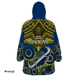 cowboys rugby wearable blanket hoodie aboriginal mix polynesian pattern