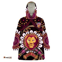 brisbane lions football wearable blanket hoodie boomerang indigenous dots