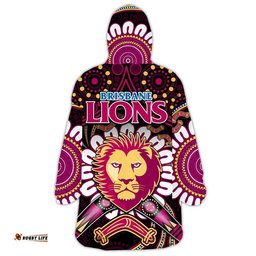 brisbane lions football wearable blanket hoodie boomerang indigenous dots